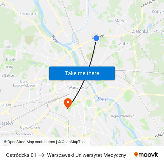 Ostródzka 01 to Warszawski Uniwersytet Medyczny map