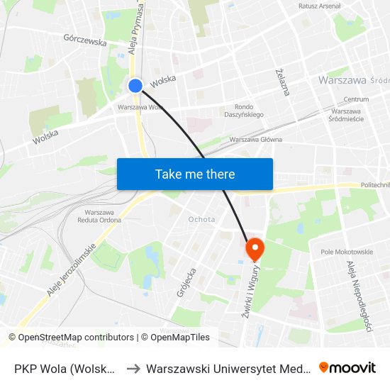 PKP Wola (Wolska) 06 to Warszawski Uniwersytet Medyczny map