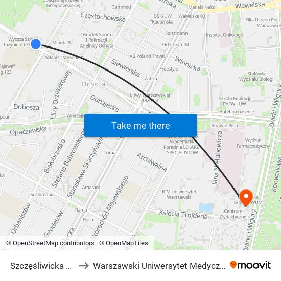 Szczęśliwicka 02 to Warszawski Uniwersytet Medyczny map