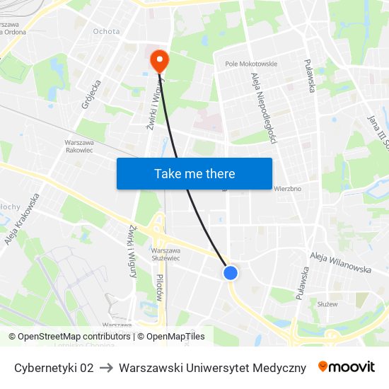 Cybernetyki 02 to Warszawski Uniwersytet Medyczny map