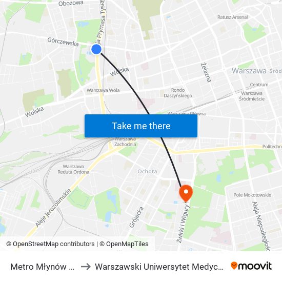 Metro Młynów 03 to Warszawski Uniwersytet Medyczny map