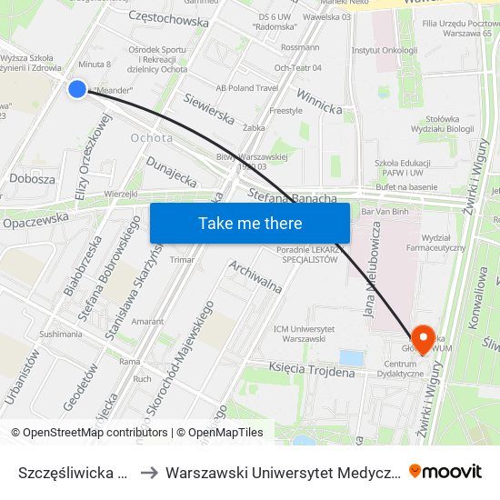 Szczęśliwicka 01 to Warszawski Uniwersytet Medyczny map