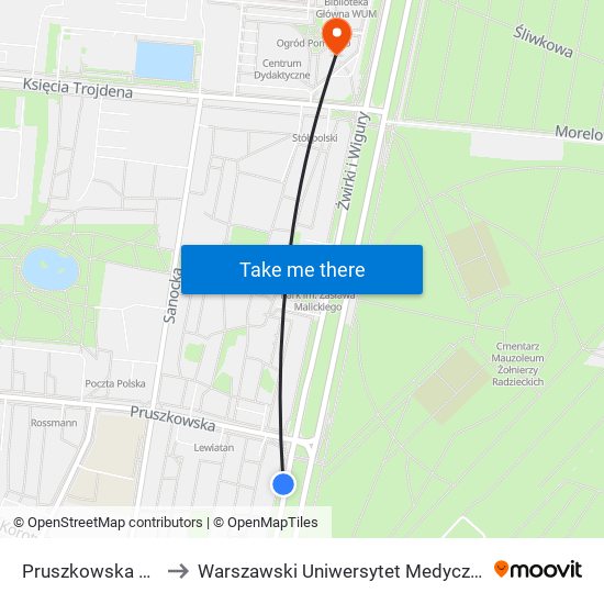 Pruszkowska to Warszawski Uniwersytet Medyczny map