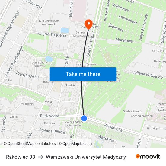 Rakowiec 03 to Warszawski Uniwersytet Medyczny map
