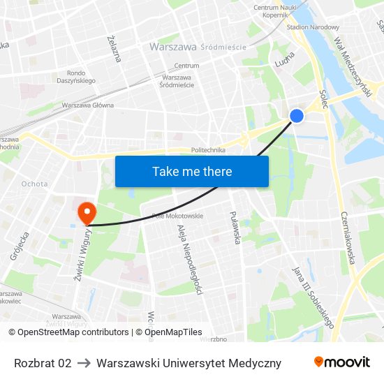 Rozbrat 02 to Warszawski Uniwersytet Medyczny map