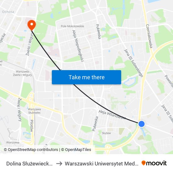 Dolina Służewiecka 03 to Warszawski Uniwersytet Medyczny map
