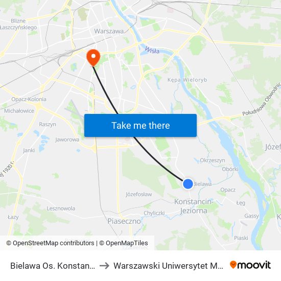 Bielawa Os. Konstancja 01 to Warszawski Uniwersytet Medyczny map