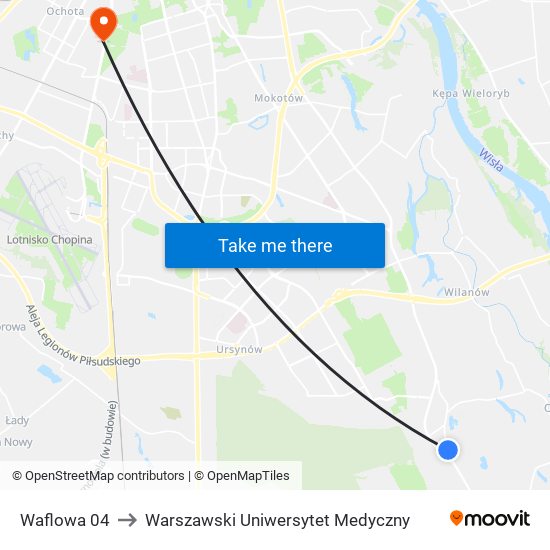 Waflowa 04 to Warszawski Uniwersytet Medyczny map