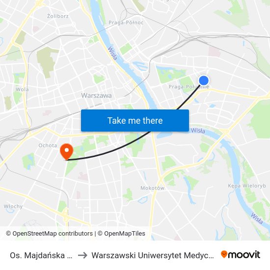 Os. Majdańska to Warszawski Uniwersytet Medyczny map