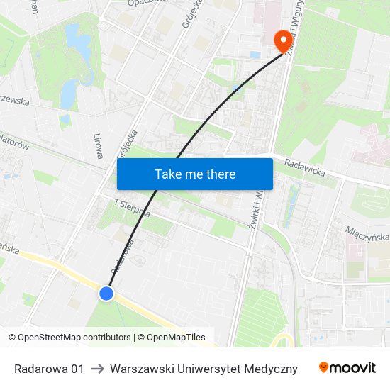 Radarowa 01 to Warszawski Uniwersytet Medyczny map