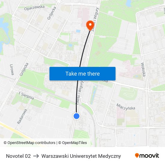 Novotel 02 to Warszawski Uniwersytet Medyczny map