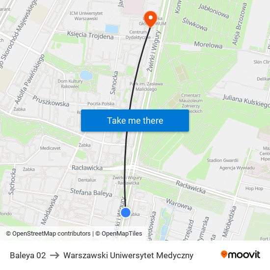 Baleya to Warszawski Uniwersytet Medyczny map