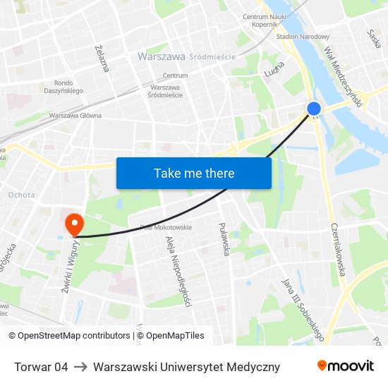 Torwar to Warszawski Uniwersytet Medyczny map