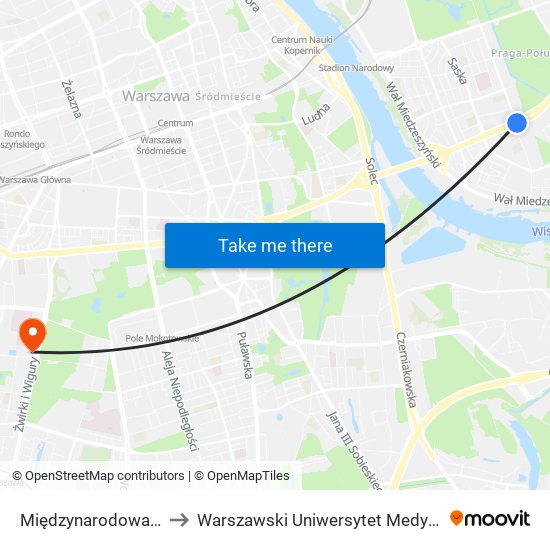 Międzynarodowa 02 to Warszawski Uniwersytet Medyczny map