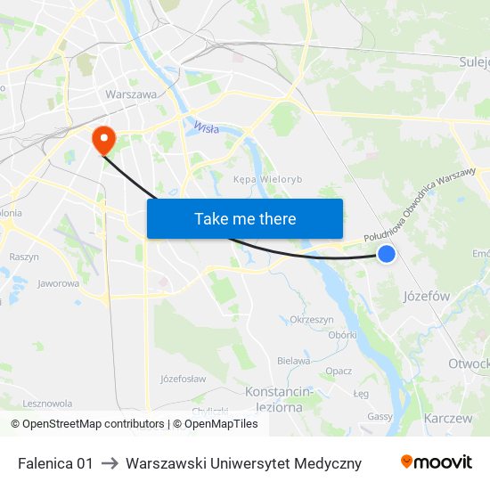 Falenica 01 to Warszawski Uniwersytet Medyczny map