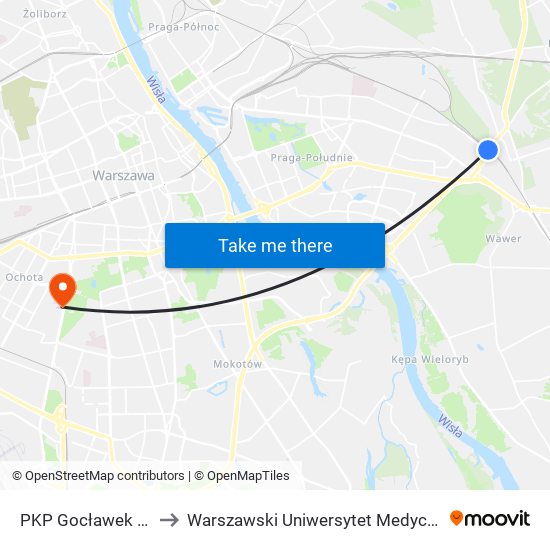 PKP Gocławek to Warszawski Uniwersytet Medyczny map