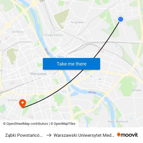 Ząbki Powstańców 02 to Warszawski Uniwersytet Medyczny map