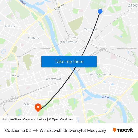 Codzienna 02 to Warszawski Uniwersytet Medyczny map