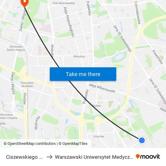 Ciszewskiego 02 to Warszawski Uniwersytet Medyczny map