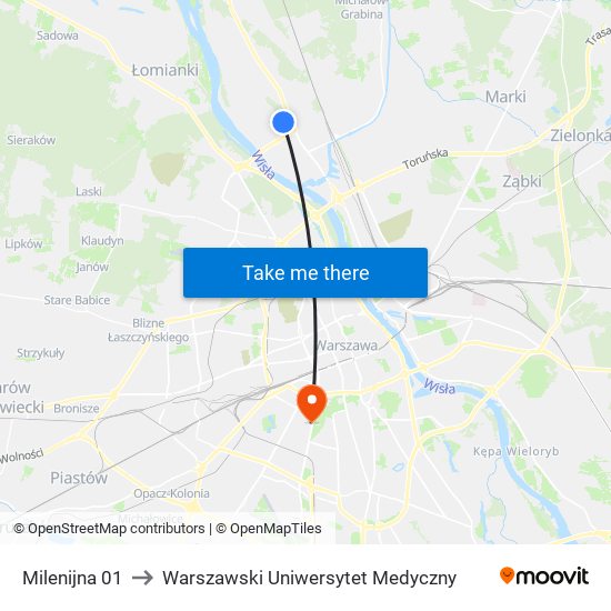 Milenijna 01 to Warszawski Uniwersytet Medyczny map