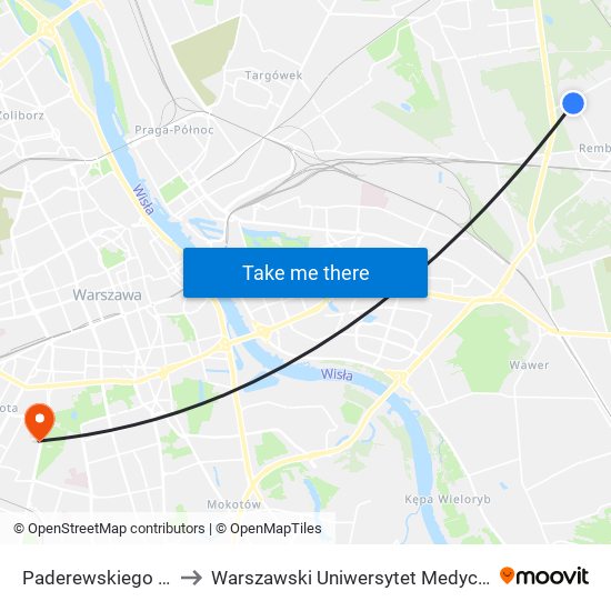 Paderewskiego 01 to Warszawski Uniwersytet Medyczny map
