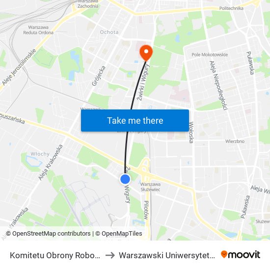 Komitetu Obrony Robotników 02 to Warszawski Uniwersytet Medyczny map