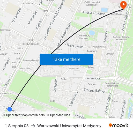 1 Sierpnia to Warszawski Uniwersytet Medyczny map