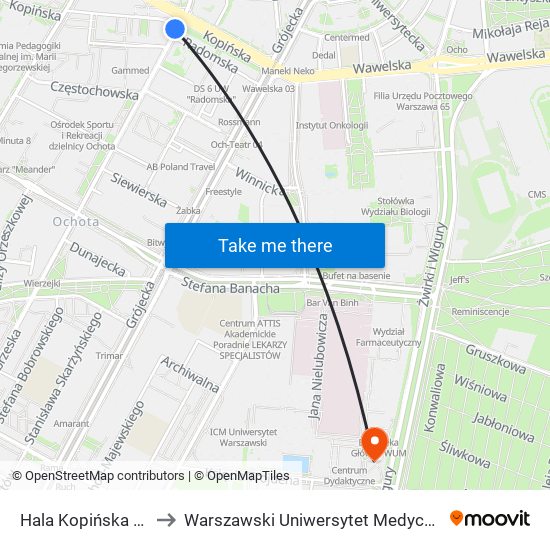 Hala Kopińska 04 to Warszawski Uniwersytet Medyczny map