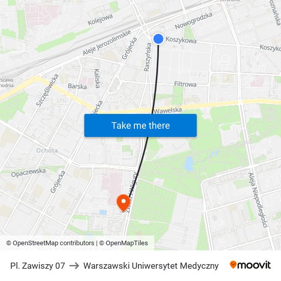 Pl. Zawiszy 07 to Warszawski Uniwersytet Medyczny map