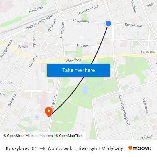 Koszykowa to Warszawski Uniwersytet Medyczny map