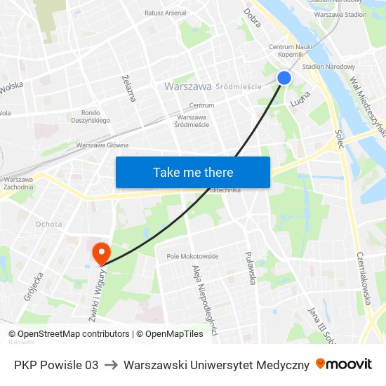 PKP Powiśle 03 to Warszawski Uniwersytet Medyczny map