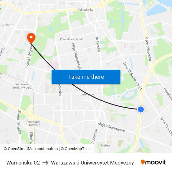 Warneńska 02 to Warszawski Uniwersytet Medyczny map
