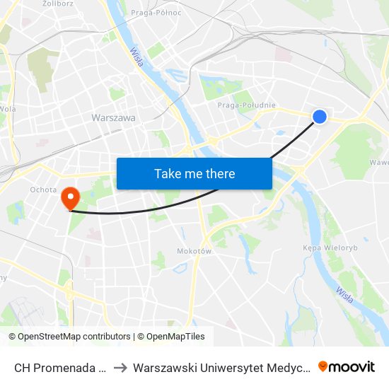 CH Promenada to Warszawski Uniwersytet Medyczny map