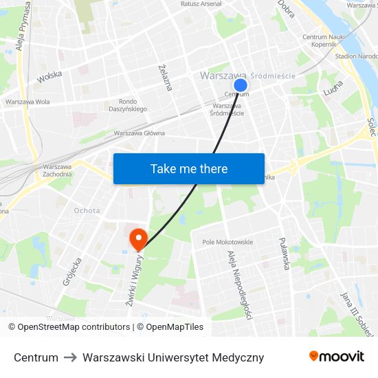 Centrum to Warszawski Uniwersytet Medyczny map
