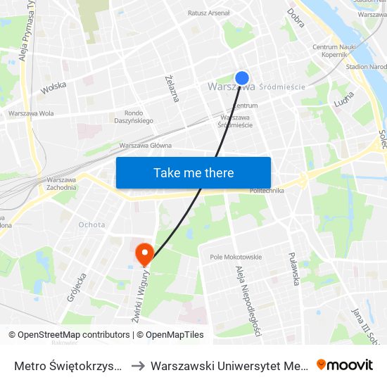 Metro Świętokrzyska to Warszawski Uniwersytet Medyczny map