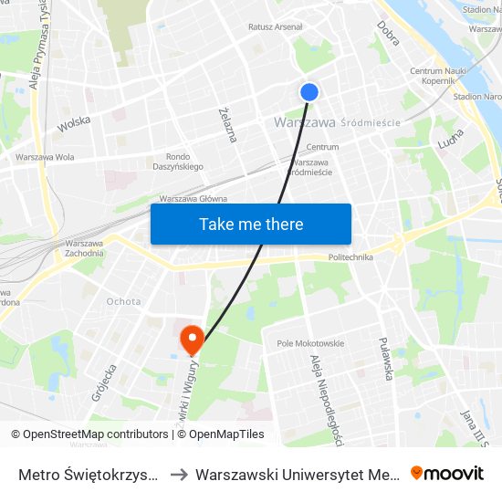 Metro Świętokrzyska 01 to Warszawski Uniwersytet Medyczny map