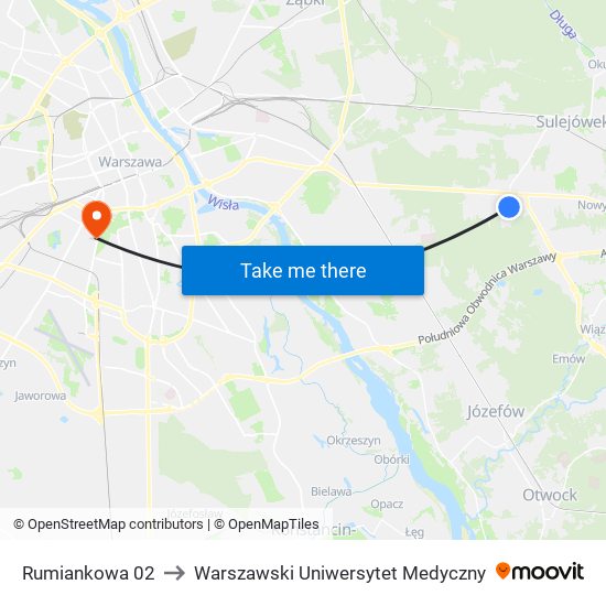 Rumiankowa to Warszawski Uniwersytet Medyczny map