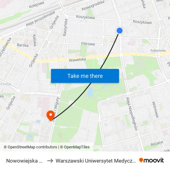 Nowowiejska to Warszawski Uniwersytet Medyczny map