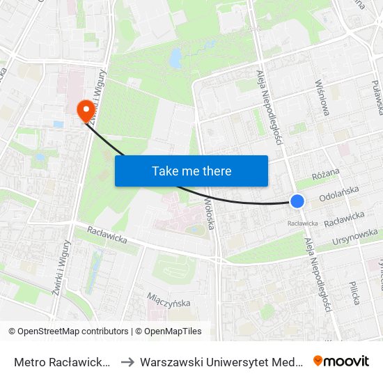 Metro Racławicka 01 to Warszawski Uniwersytet Medyczny map