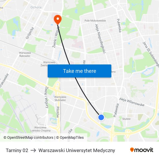 Tarniny 02 to Warszawski Uniwersytet Medyczny map