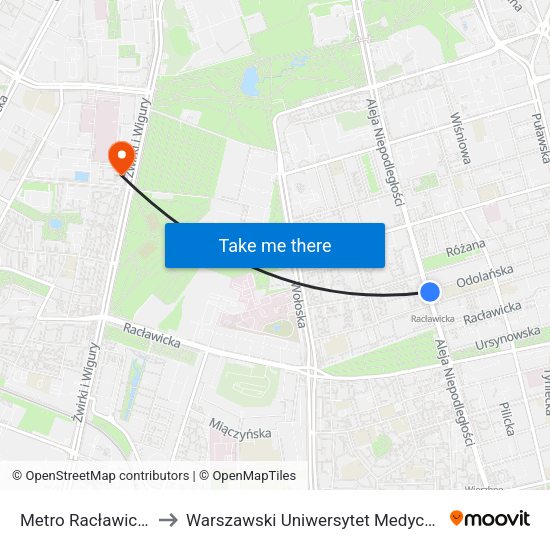 Metro Racławicka 02 to Warszawski Uniwersytet Medyczny map