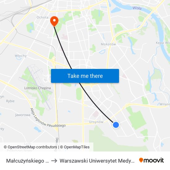 Małcużyńskiego 02 to Warszawski Uniwersytet Medyczny map
