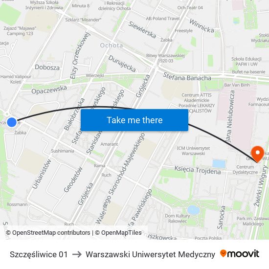 Szczęśliwice to Warszawski Uniwersytet Medyczny map