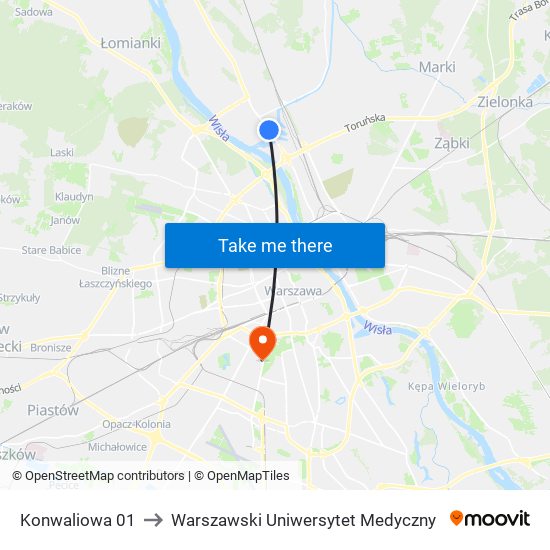 Konwaliowa 01 to Warszawski Uniwersytet Medyczny map