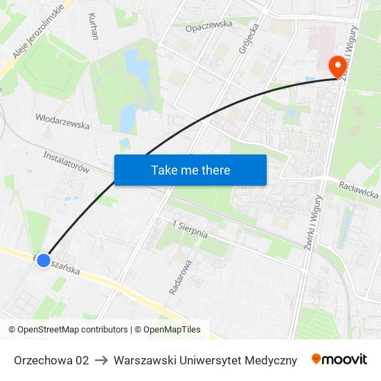 Orzechowa 02 to Warszawski Uniwersytet Medyczny map