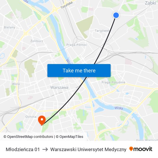 Młodzieńcza 01 to Warszawski Uniwersytet Medyczny map