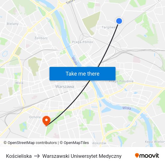 Kościeliska 01 to Warszawski Uniwersytet Medyczny map