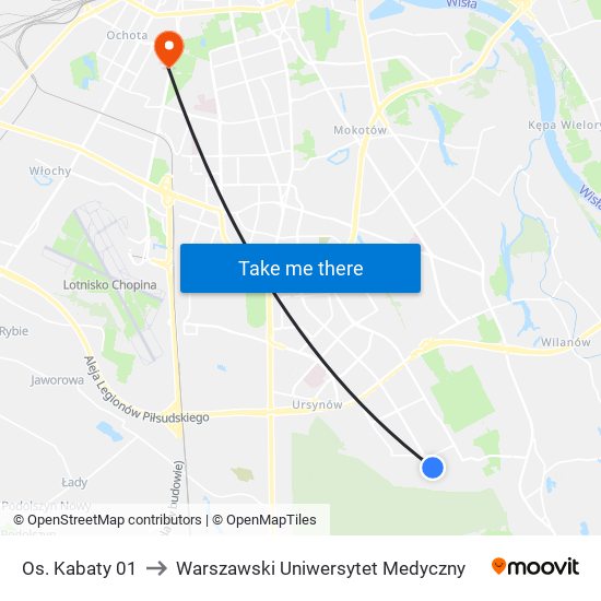 Os. Kabaty 01 to Warszawski Uniwersytet Medyczny map