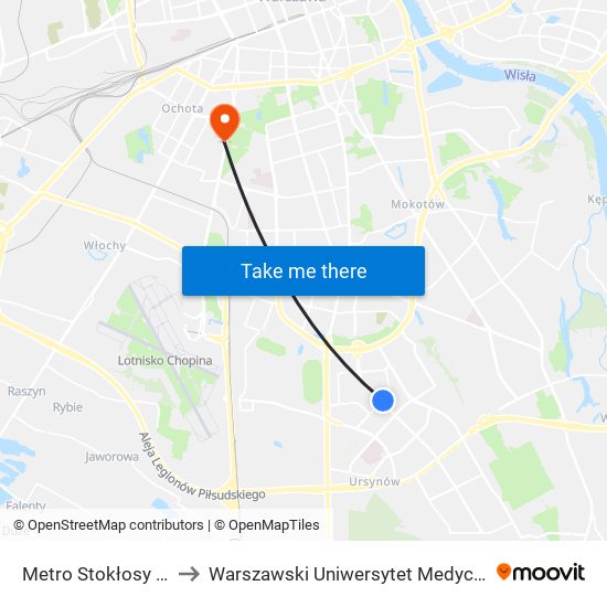 Metro Stokłosy 01 to Warszawski Uniwersytet Medyczny map