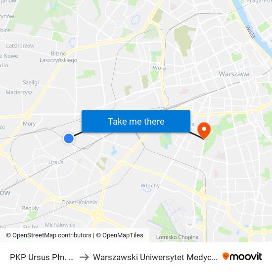 PKP Ursus Płn. 04 to Warszawski Uniwersytet Medyczny map